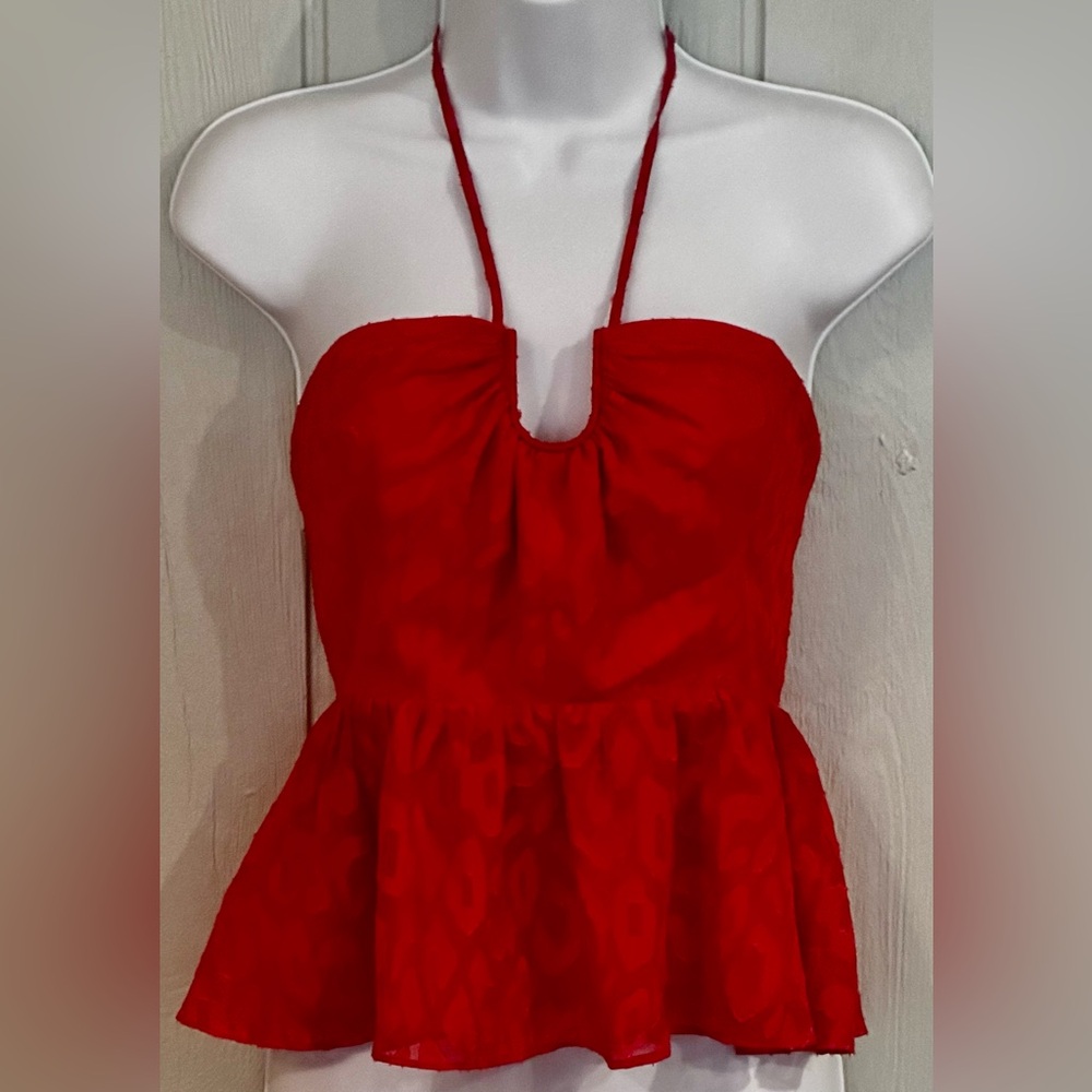 NWT. Milly Red Halter Peplum Top